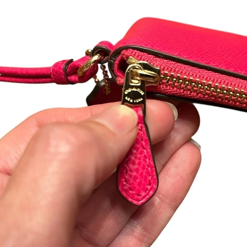 Coach Corner Zip Wristlet 6.25” x 4” x .5” - Cerise (fuchsia) with hang tag